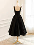 Black Satin Tea Length Straps Homecoming Dress, Simple Black Satin Prom Dress
